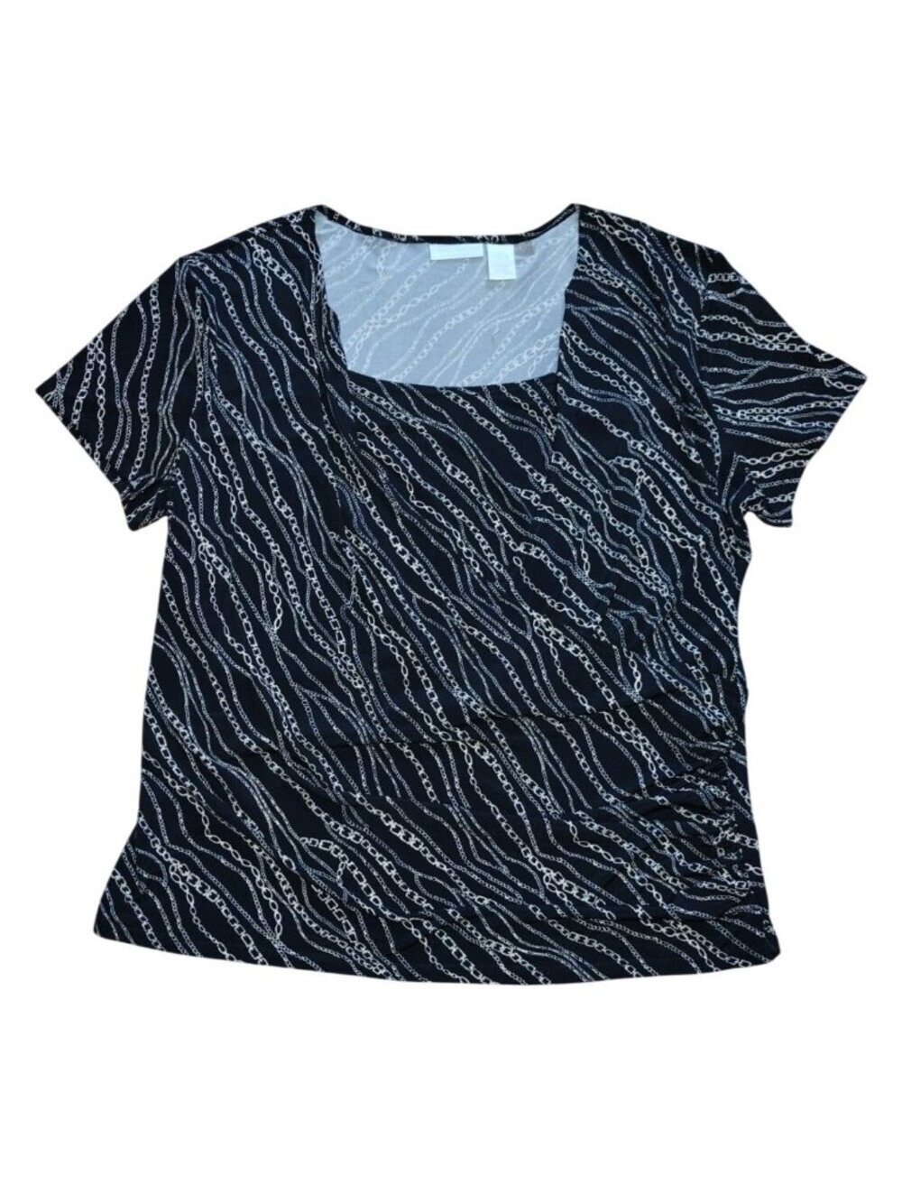 Worthington Womens Black Chain Print Stretch Blouse Short Sleeve Top 2X, NWOT
